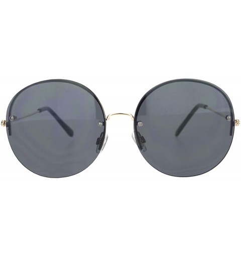 Round Round Circle Sunglasses Womens Half Metal Rim Oversized Fashion UV 400 - Gold (Black) - CG19530Q57Q $11.81