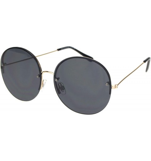 Round Round Circle Sunglasses Womens Half Metal Rim Oversized Fashion UV 400 - Gold (Black) - CG19530Q57Q $11.81