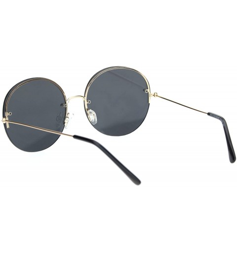 Round Round Circle Sunglasses Womens Half Metal Rim Oversized Fashion UV 400 - Gold (Black) - CG19530Q57Q $11.81