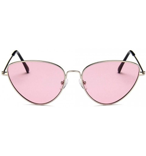 Cat Eye Women Fashion Triangle Cat Eye Sunglasses with Case UV400 Protection Beach - Silver Frame/Pink Lens - CT18WTDXLIR $22.72