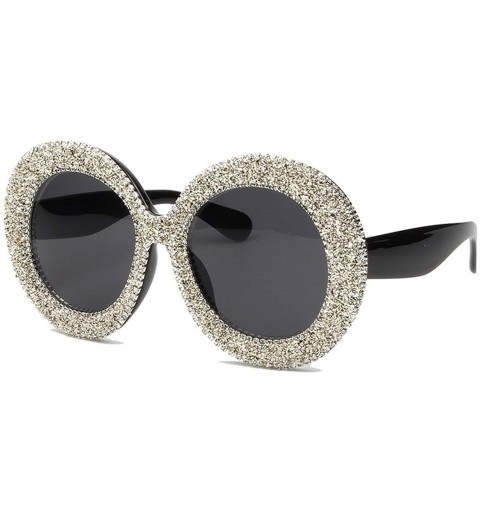 Round Women's Oversized Rhinestone Round Sunglasses Retro Sunglasses - Silver - CJ1943UZASM $19.82