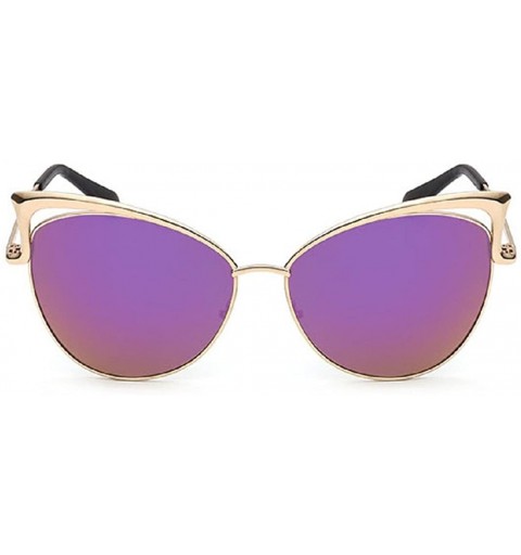 Oversized Sunglasses Women Oversized Cateye Fashion Metal Frame Mirrored Goggles - Purple - CR18CRN9EE0 $10.97