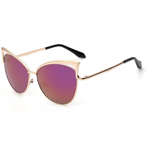 Oversized Sunglasses Women Oversized Cateye Fashion Metal Frame Mirrored Goggles - Purple - CR18CRN9EE0 $10.97