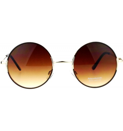 Round Metal Retro Round Circle Lens Hippie Sunglasses - Gold Brown - CR12MF4ON3P $10.09