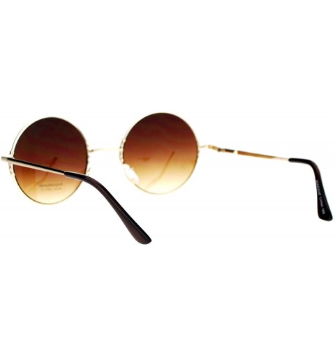 Round Metal Retro Round Circle Lens Hippie Sunglasses - Gold Brown - CR12MF4ON3P $10.09