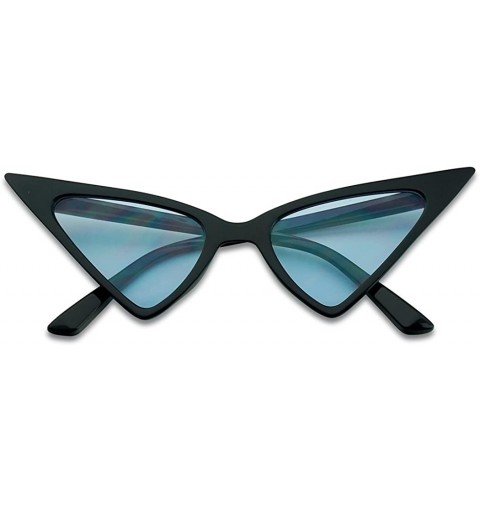 Goggle Exaggerated High Pointed Tip Rockabilly Cat Eye Slim Vintage Sunglasses - Black Frame - Blue - CD18GL6DGMW $12.30