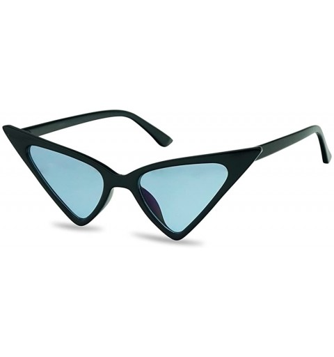 Goggle Exaggerated High Pointed Tip Rockabilly Cat Eye Slim Vintage Sunglasses - Black Frame - Blue - CD18GL6DGMW $12.30