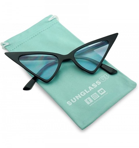 Goggle Exaggerated High Pointed Tip Rockabilly Cat Eye Slim Vintage Sunglasses - Black Frame - Blue - CD18GL6DGMW $12.30