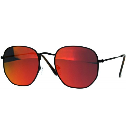 Square Designer Fashion Sunglasses Thin Metal Hexagon Shape Mirror Lens UV 400 - Black (Red Mirror) - CC188N60LSR $25.10