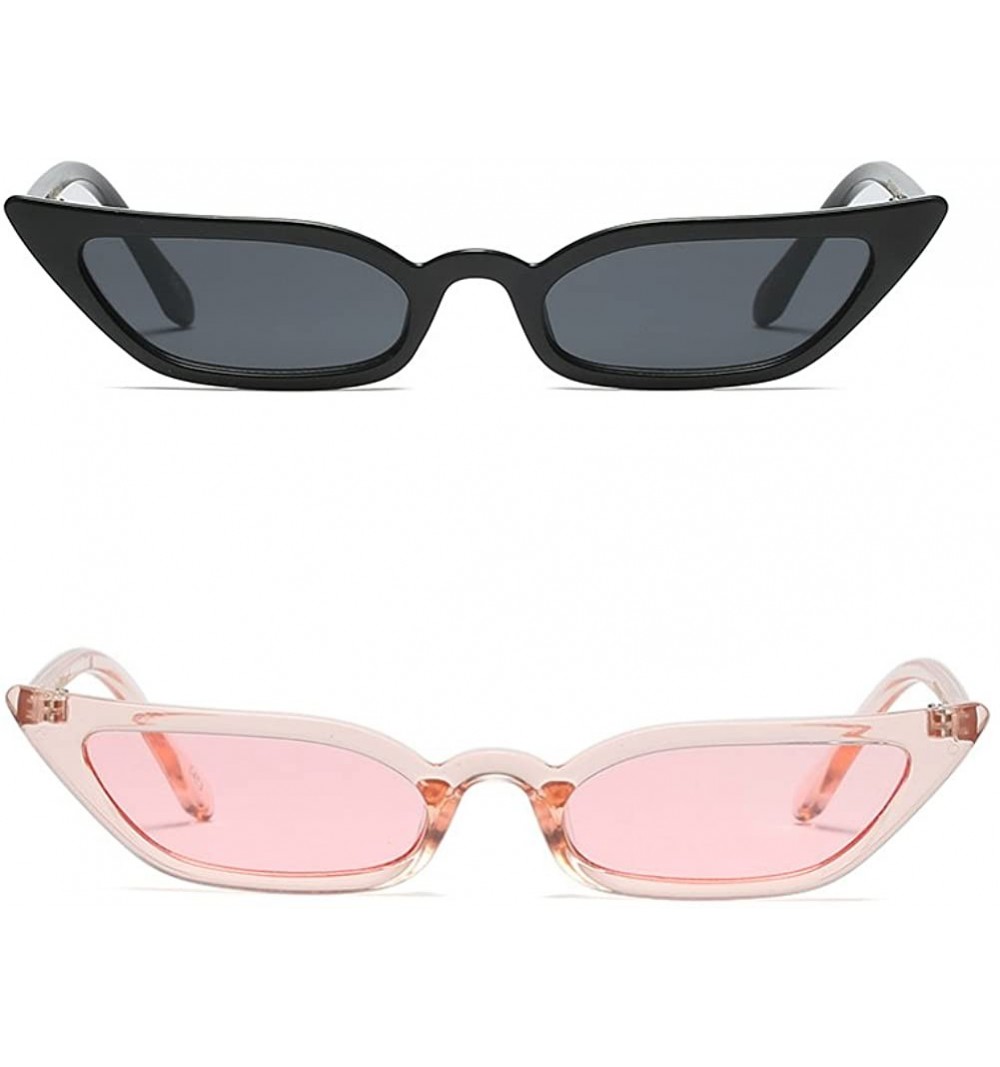 Oval Vintage Retro Cateye Sunglasses for Women Narrow Skinny Small Cat Eye Glasses - Black+pink - CU18DH4AHYK $21.13