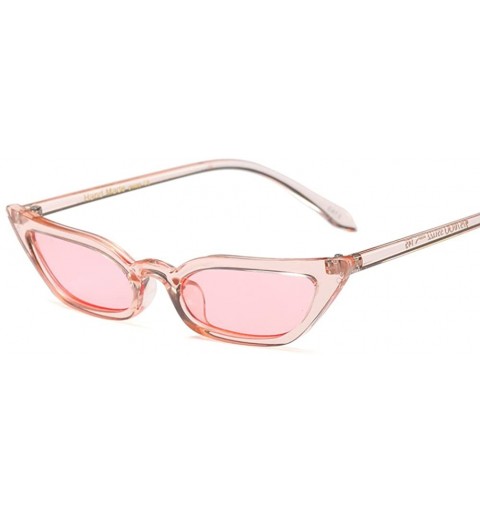 Oval Vintage Retro Cateye Sunglasses for Women Narrow Skinny Small Cat Eye Glasses - Black+pink - CU18DH4AHYK $21.13