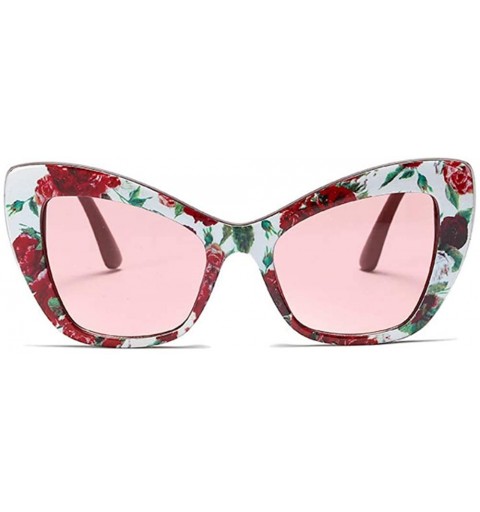 Cat Eye Designer Thick Rim Rectangle Cateye Sunglasses for Women 50s Vintage Bold Frame - Pink Floral Print - C618CWDUO38 $13.16