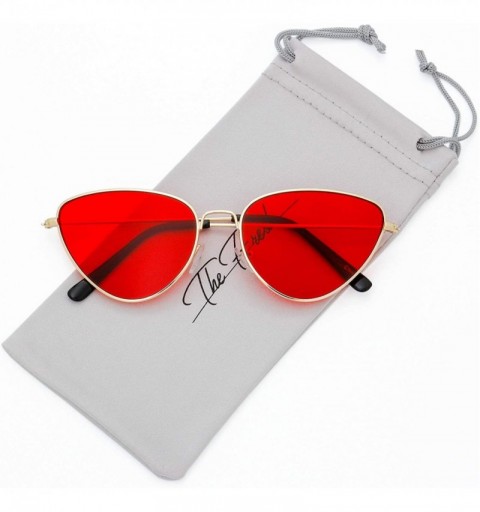 Butterfly Vintage Narrow Cat Eye Tinted Lens Sunglasses for Women Gift Box - 4-gold - CX18C78WWTR $28.84
