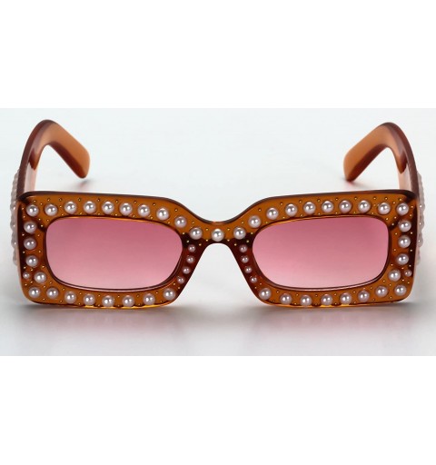 Rectangular Venetian Pearl Sunglasses Rectangular Frame Rhinestone Women Fashion Shades 2018 - Orange/Pink - CL18D5LOMNK $10.00