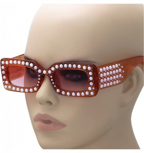 Rectangular Venetian Pearl Sunglasses Rectangular Frame Rhinestone Women Fashion Shades 2018 - Orange/Pink - CL18D5LOMNK $10.00
