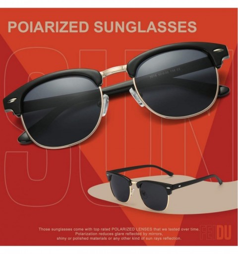 Oval Retro Polarized Mens Sunglasses for Men Half Metal Women FD3030 - 3-black-matte - CL18HHS8NH9 $11.50
