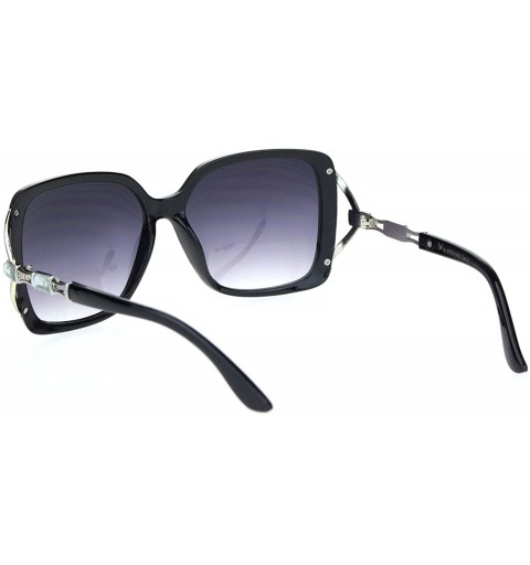 Square Womens Squared rectangle Rhinestone Jewel Butterfly Designer Sunglasses - Black Silver Gradient Black - CU18MD5Y87D $1...