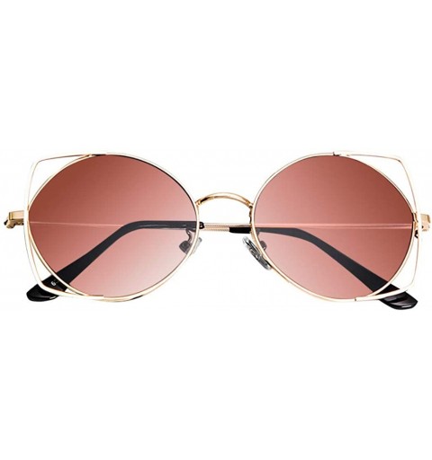 Round Retro Round Sunglasses for Women Cat Eye Mirrored Flat Lenses Metal Frame Sunglasses - Brown - CB18RDN0LT9 $9.00