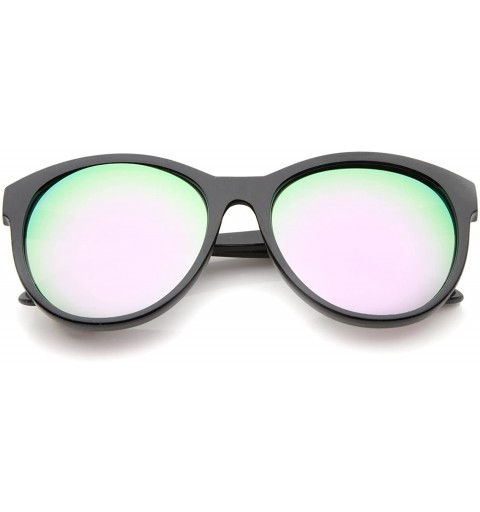 Cat Eye Women's Horn Rimmed Color Mirror Lens Oversized Cat Eye Sunglasses 58mm - Black / Pink Mirror - CW12JP6FIAH $8.92