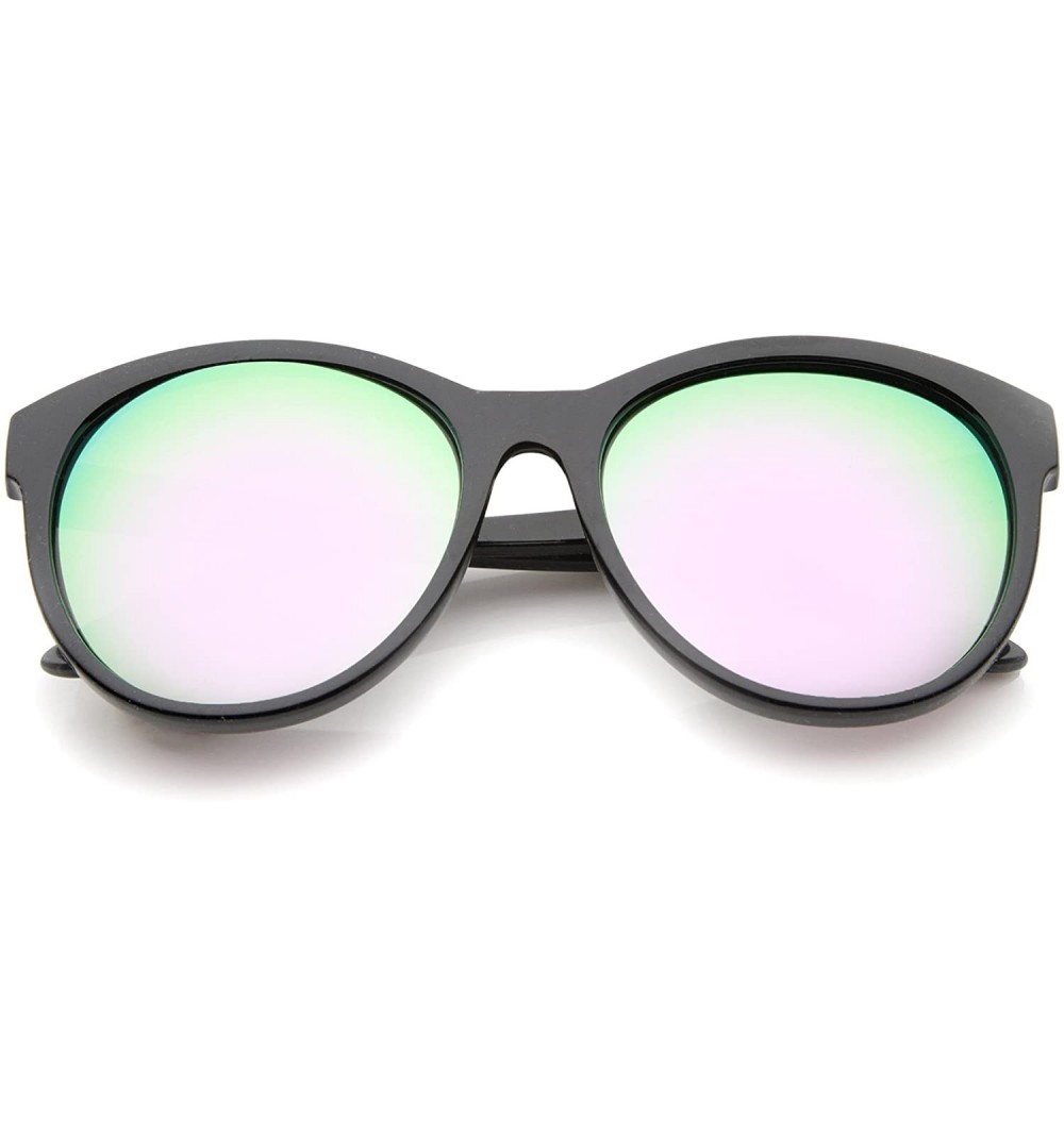 Cat Eye Women's Horn Rimmed Color Mirror Lens Oversized Cat Eye Sunglasses 58mm - Black / Pink Mirror - CW12JP6FIAH $8.92
