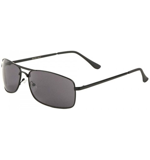 Rectangular Matrix Slim Rectangular Luxury Aviator Sunglasses - Black Metallic Frame - C518SE2U7EZ $7.88