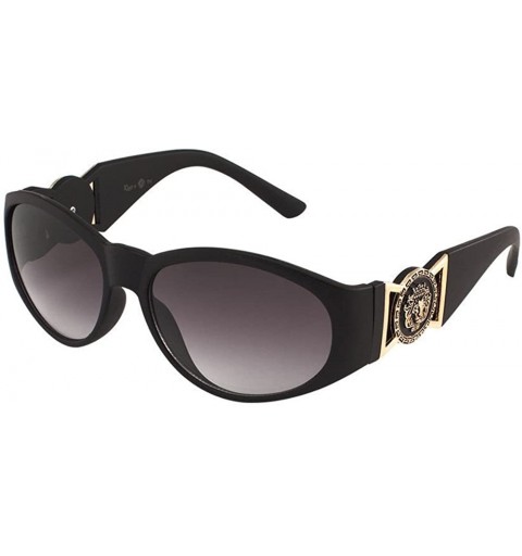 Oval Oval Gold Lion Head Medallion Sunglasses - Matte Black - CD182IUMHQR $11.53