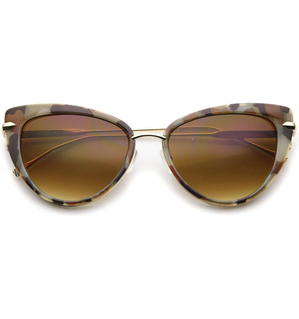 Oversized Women's Glam High Fashion Ultra Thin Metal Temple Cat Eye Sunglasses 55mm - Block-tortoise / Amber - C112I21RDEB $1...