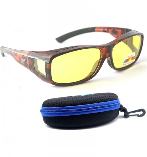 Aviator Fit Over Polarized Night Vision Glasses Anti reflective Anti Glare UV-400 Wear Over Driving Glasses - Brown - CA182OC...