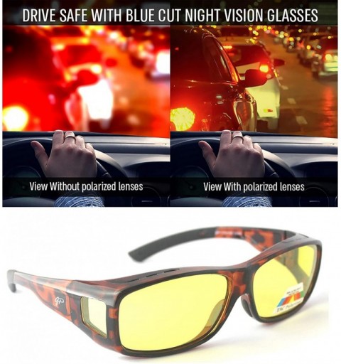 Aviator Fit Over Polarized Night Vision Glasses Anti reflective Anti Glare UV-400 Wear Over Driving Glasses - Brown - CA182OC...