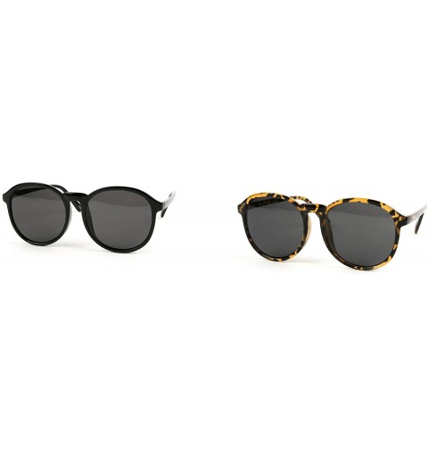 Round Classic Retro Fashion Round Frame Sunglasses P2105 - 2 Pcs Black-smoke Lens & Tortoise-smoke Lens - CX11ZQRGWQP $20.03