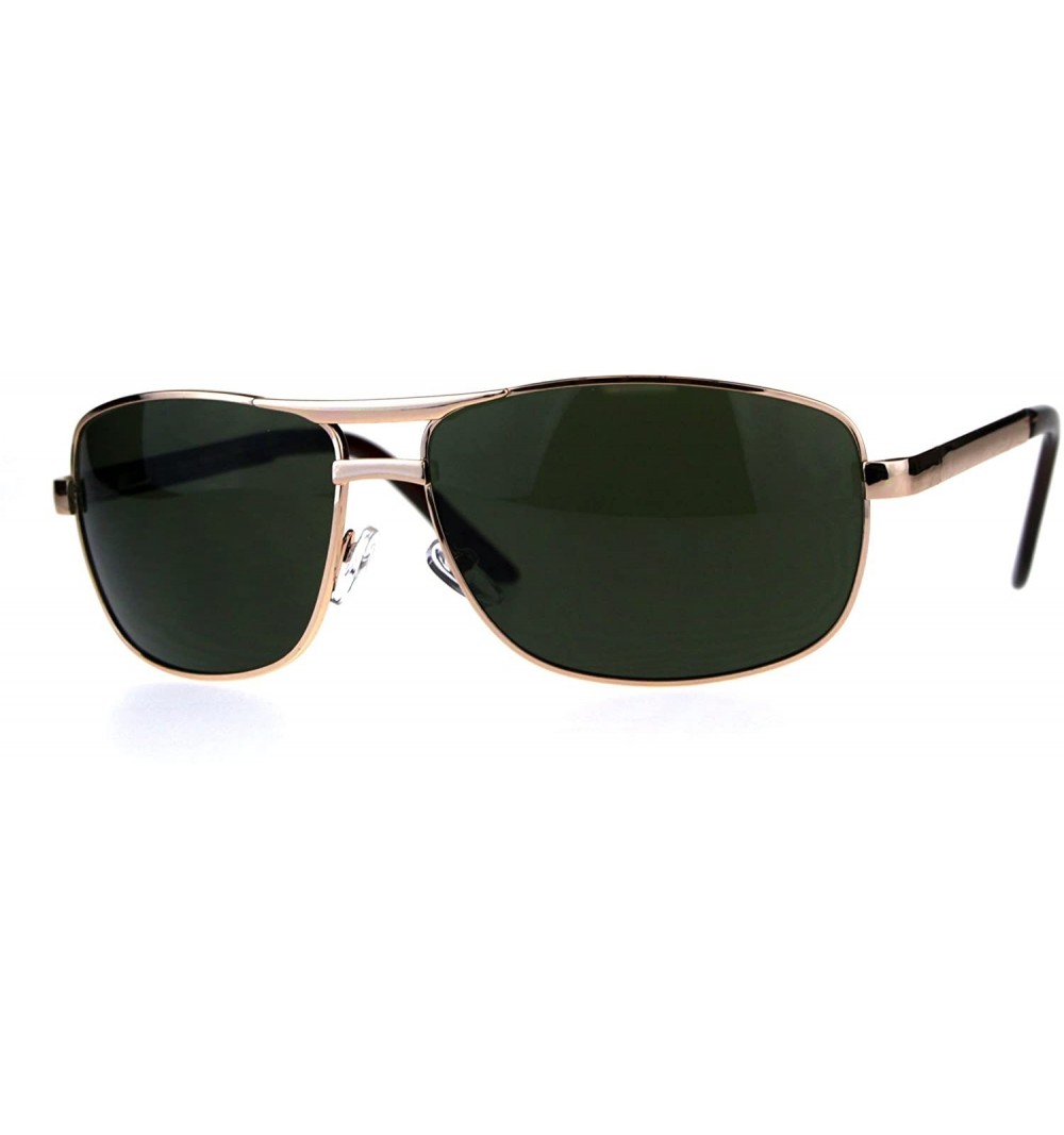 Rectangular Mens Metal Rim Narrow Rectangular Pilots Luxury Designer Sunglasses - Gold Green - C918CMNNEUI $11.19