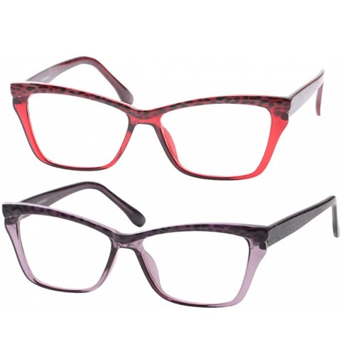 Oversized Womens Leopard Butterfly Reading Glasses Fashion Eye Glass Frame - 2 Pairs / Red + Purple - C118IIOHYK3 $11.04