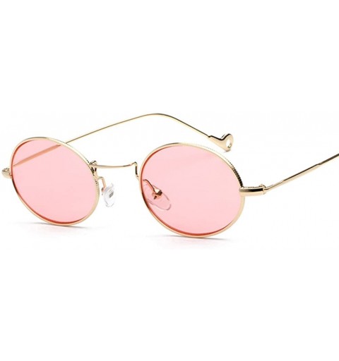 Oval Small Oval Sunglasses Men Gold Metal Frame Retro Round Sun Glasses For Women - Gold With Pink - CN18EI4YT49 $10.87
