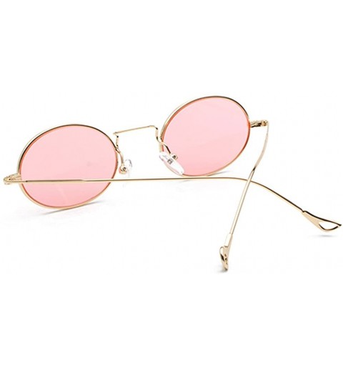 Oval Small Oval Sunglasses Men Gold Metal Frame Retro Round Sun Glasses For Women - Gold With Pink - CN18EI4YT49 $10.87