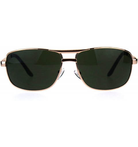 Rectangular Mens Metal Rim Narrow Rectangular Pilots Luxury Designer Sunglasses - Gold Green - C918CMNNEUI $11.19