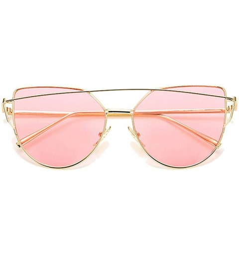 Goggle Cat Eye Sunglasses Women Vintage Metal Reflective Glasses Mirror Retro - Gold Ocean Pink - CF198ZN6UR2 $26.92
