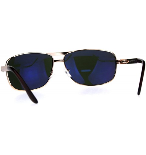 Rectangular Mens Metal Rim Narrow Rectangular Pilots Luxury Designer Sunglasses - Gold Green - C918CMNNEUI $11.19