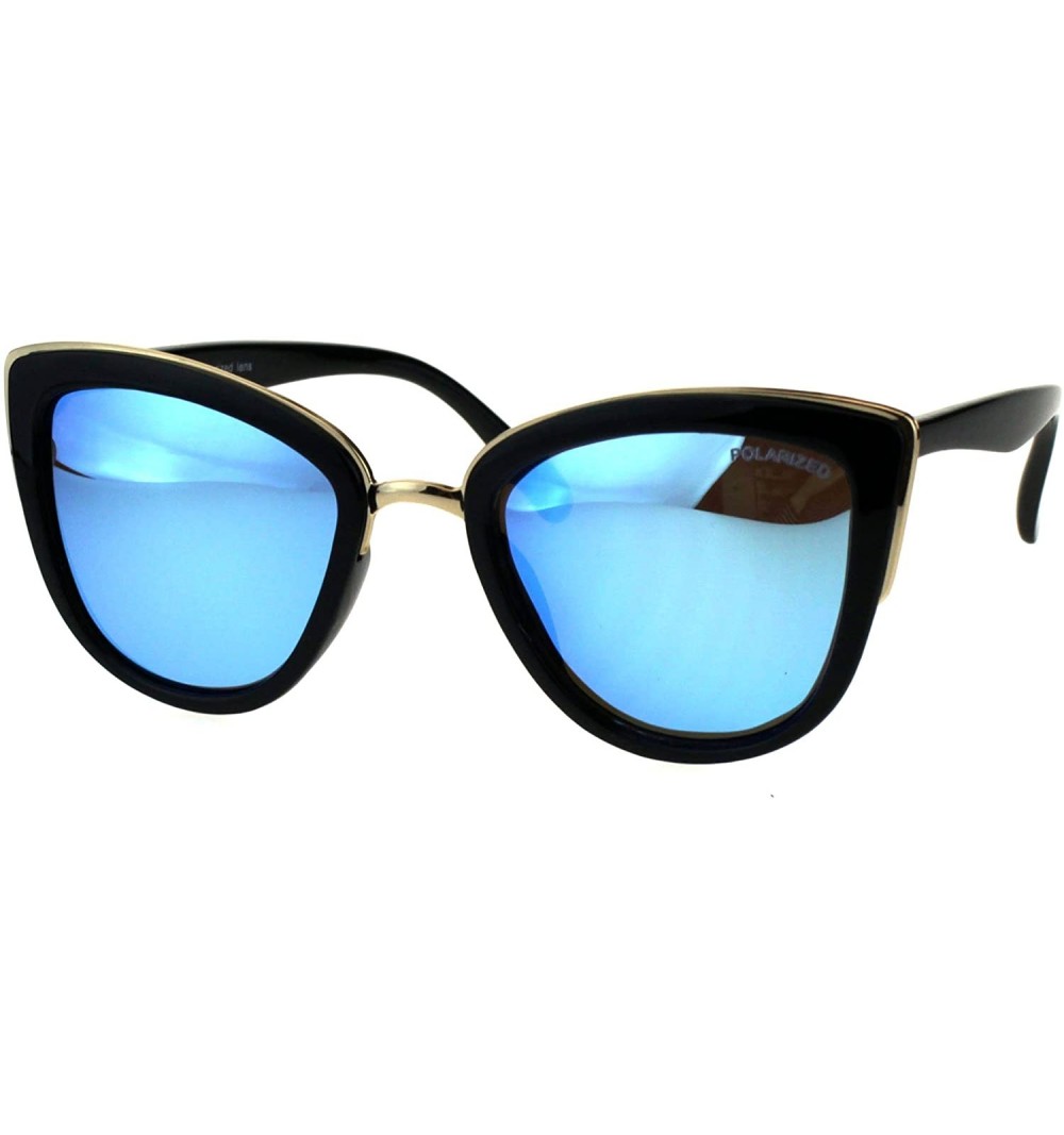 Butterfly Polarized Lens Sunglasses Womens Fashion Butterfly Double Frame - Black Gold (Blue Mirror) - C918GDTUZRS $15.35