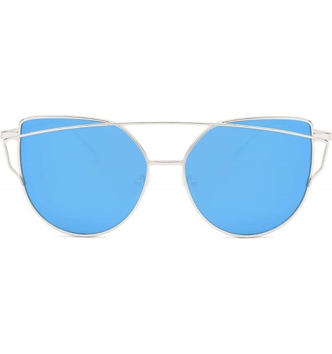 Oversized Sunglasses for Women - Cat Eye Mirrored/Transparent Flat Lenses Metal Frame Sunglasses UV400 - CI18L9EDS2W $11.14