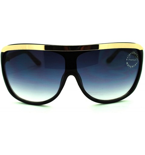 Oversized Womens Black Gold Flat Top Mobster Shield Diva Oversized Fashion Sunglasses - CJ11MCKYJ87 $12.78
