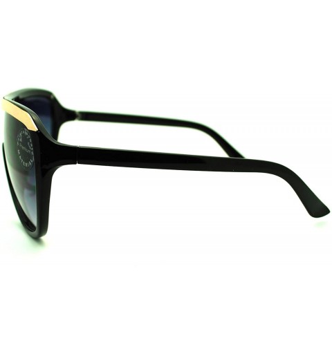 Oversized Womens Black Gold Flat Top Mobster Shield Diva Oversized Fashion Sunglasses - CJ11MCKYJ87 $12.78