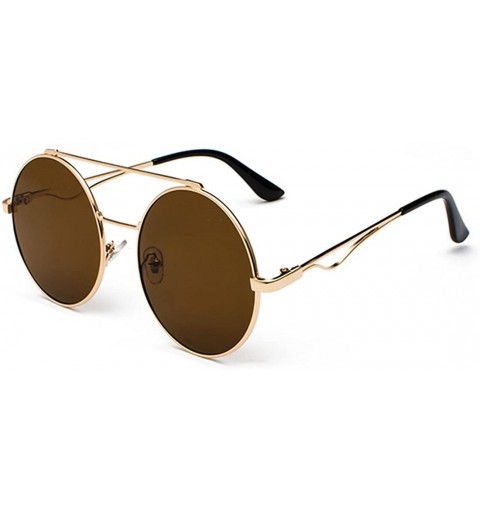Rimless Men women Metal Round Sunglasses Slim frame Colored Flat Lens 60mm - Brown - C618EQHHARH $10.35
