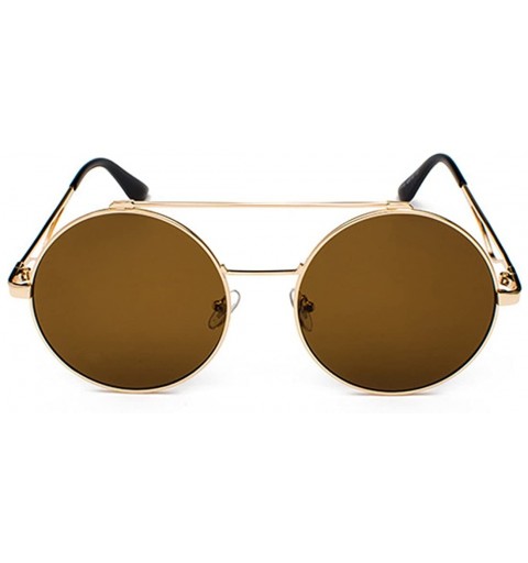 Rimless Men women Metal Round Sunglasses Slim frame Colored Flat Lens 60mm - Brown - C618EQHHARH $10.35