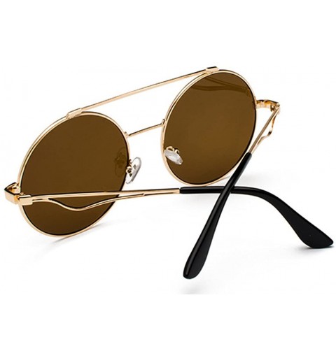 Rimless Men women Metal Round Sunglasses Slim frame Colored Flat Lens 60mm - Brown - C618EQHHARH $10.35