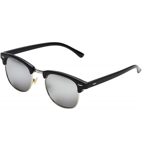 Square Vintage Semi Round Polarized Sunglasses for Men and Women 100% UV Protection Glasses - Sliver Lens - CI18YE9LR4C $12.57