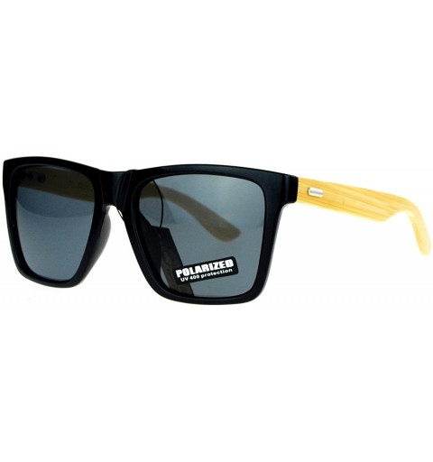 Square Real Bamboo Temple Polarized Lens Sunglasses Classic Square Frame - Black (Black) - C0189LIY674 $25.73