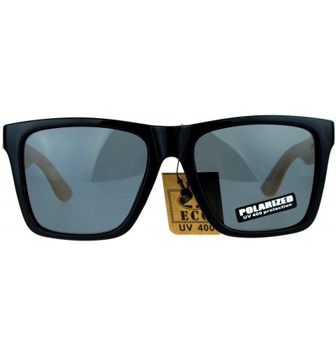 Square Real Bamboo Temple Polarized Lens Sunglasses Classic Square Frame - Black (Black) - C0189LIY674 $11.85