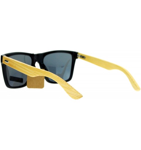 Square Real Bamboo Temple Polarized Lens Sunglasses Classic Square Frame - Black (Black) - C0189LIY674 $11.85