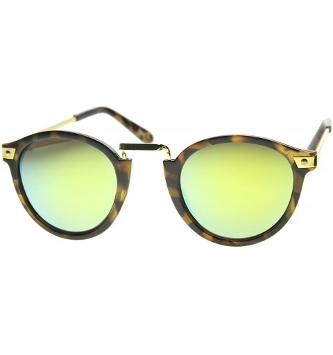 Round Retro Horn Rimmed Metal Nose Bridge P3 Round Sunglasses 50mm - Matte Yellow-tortoise-gold / Yellow Mirror - C812O66CVDV...