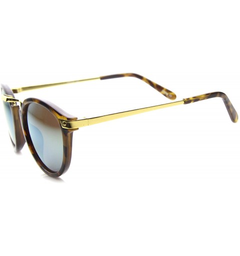 Round Retro Horn Rimmed Metal Nose Bridge P3 Round Sunglasses 50mm - Matte Yellow-tortoise-gold / Yellow Mirror - C812O66CVDV...